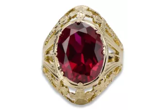 خاتم Ruby 8 كارت من الذهب الأصفر أسلوب فينتاج vrc031x-rb Art Deco أسلوب اتحاد الجمهوريات السوفيتية سوفيتي روسي